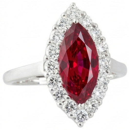 Bague Diamant Naturels Extraits des Mines ( et non cultivés en laboratoire ) 10.50 Carats Avec Rubis Rouge Or Blanc 14K