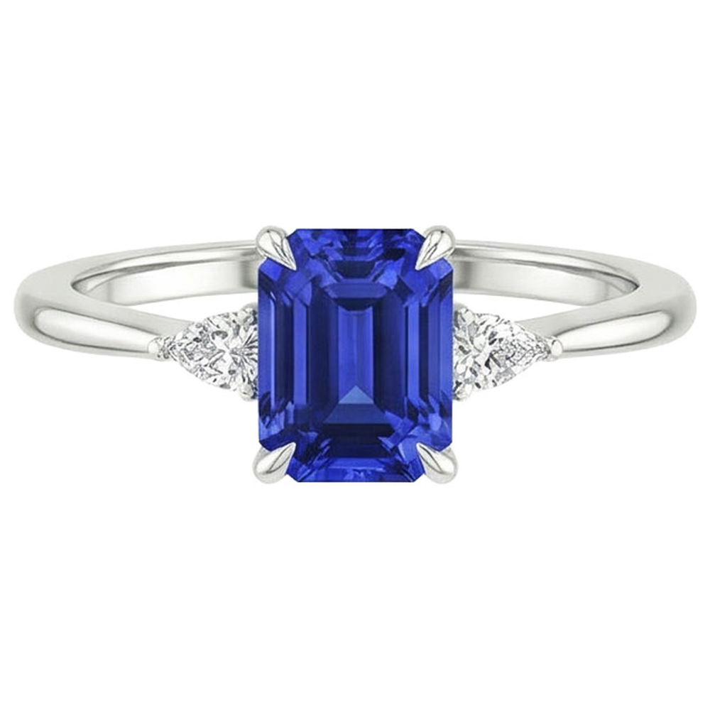 Bague Diamant Naturels Extraits des Mines ( et non cultivés en laboratoire ) 3 Pierres Emeraude & Saphir Bleu Poire 3.25 Carats