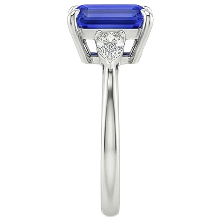 Bague Diamant Naturels Extraits des Mines ( et non cultivés en laboratoire ) 3 Pierres Emeraude & Saphir Bleu Poire 3.25 Carats