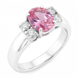 Bague Diamant Naturels Extraits des Mines ( et non cultivés en laboratoire ) Avec Saphir Rose Gemme 2.10 Carats Or Blanc 14K