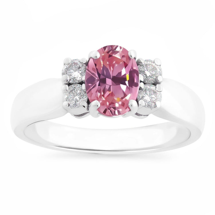 Bague Diamant Naturels Extraits des Mines ( et non cultivés en laboratoire ) Avec Saphir Rose Gemme 2.10 Carats Or Blanc 14K