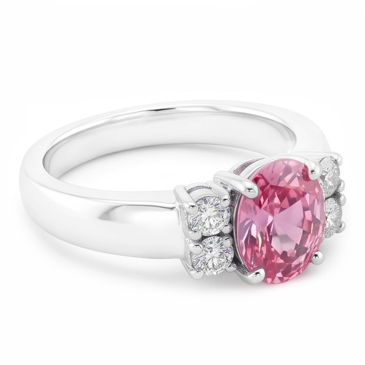 Bague Diamant Naturels Extraits des Mines ( et non cultivés en laboratoire ) Avec Saphir Rose Gemme 2.10 Carats Or Blanc 14K