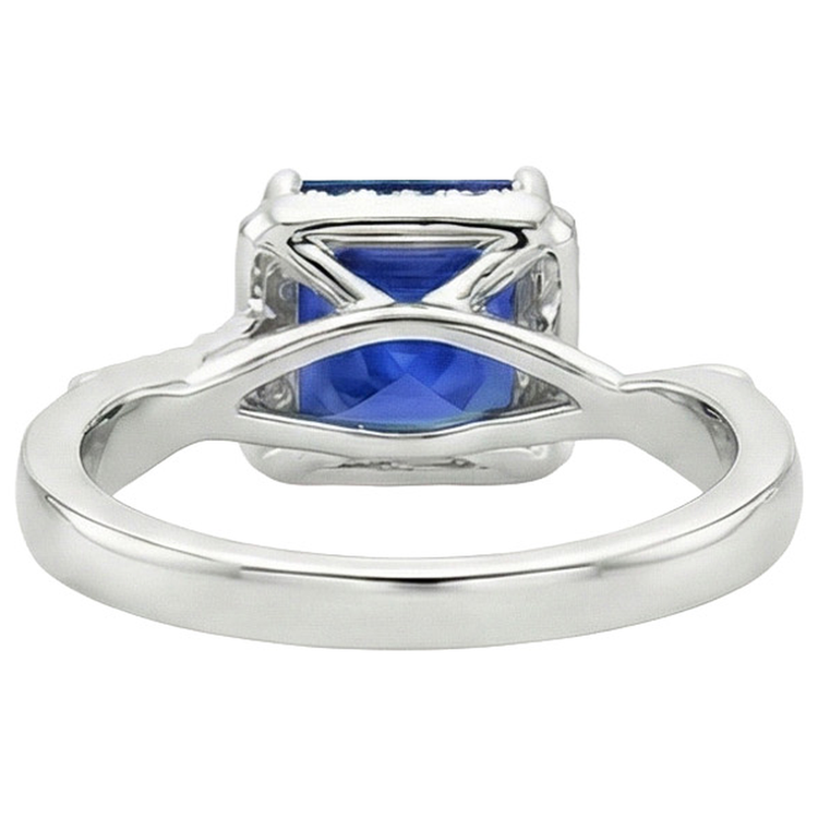 Bague Diamant Naturels Extraits des Mines ( et non cultivés en laboratoire ) Halo Forme Carrée Ceylan Bleu Saphir Centre 4 Carats