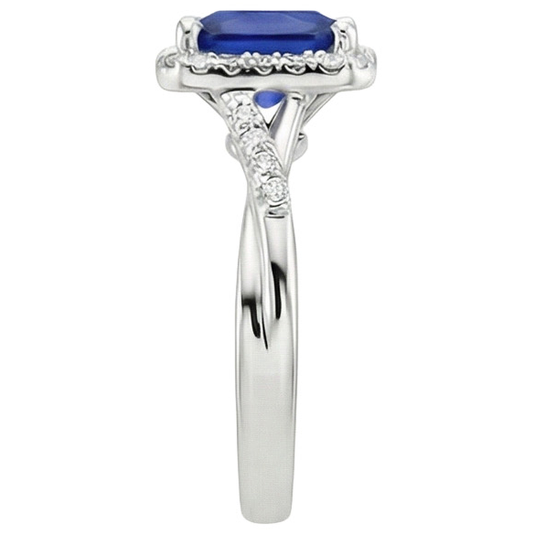Bague Diamant Naturels Extraits des Mines ( et non cultivés en laboratoire ) Halo Forme Carrée Ceylan Bleu Saphir Centre 4 Carats