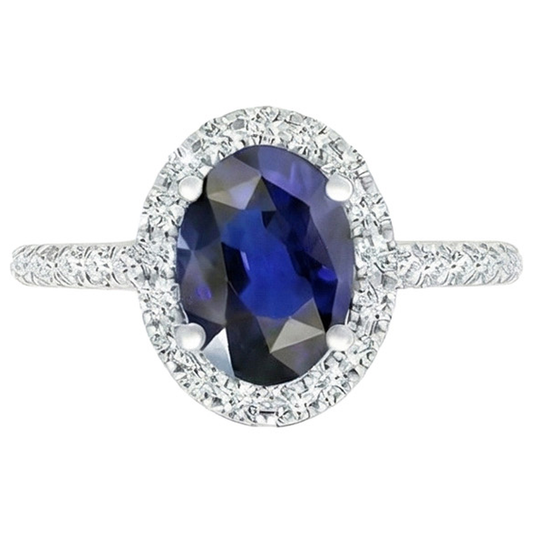 Bague Diamant Naturels Extraits des Mines ( et non cultivés en laboratoire ) Halo Or Saphir Sri Lankais Ovale Avec Accents 6 Carats