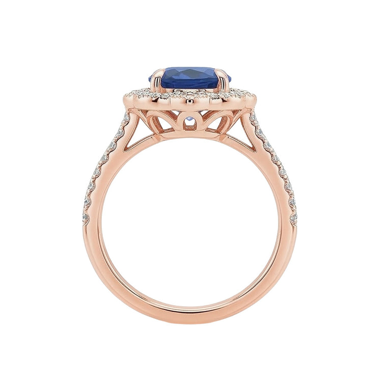 Bague Diamant Naturels Extraits des Mines ( et non cultivés en laboratoire ) Halo Style Antique Style Fleur Saphir Bleu 6.20 Carats