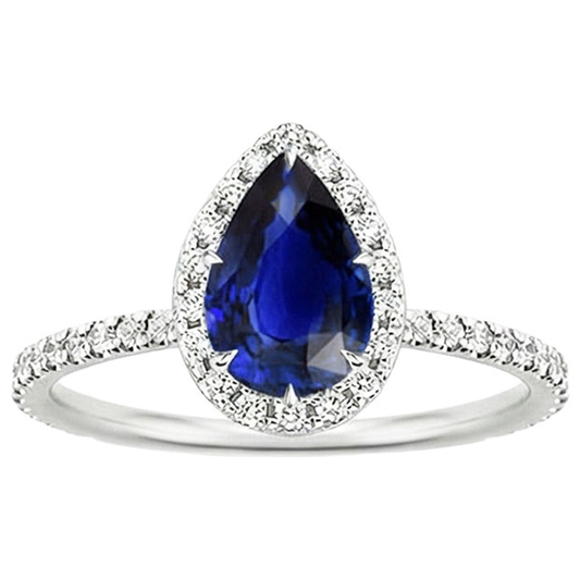 Bague Diamant Naturels Extraits des Mines ( et non cultivés en laboratoire ) Halo Style Larme Saphir Bleu Avec Accents 5.50 Carat