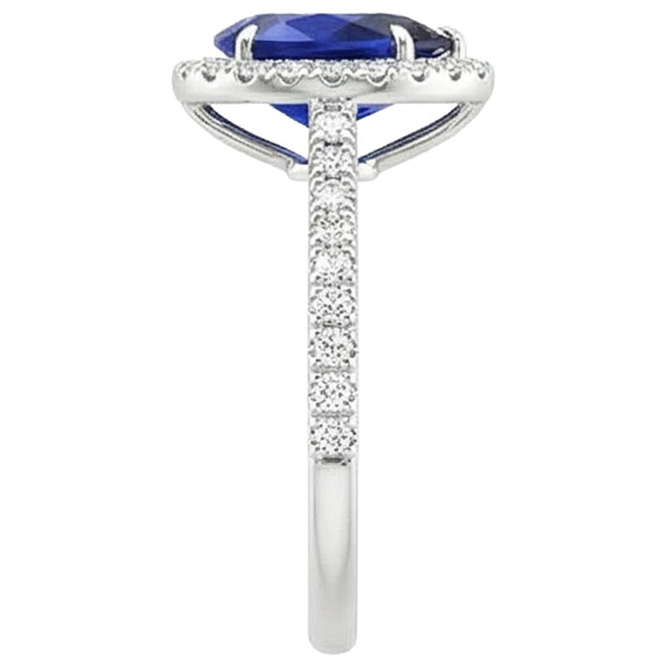Bague Diamant Naturels Extraits des Mines ( et non cultivés en laboratoire ) Halo Style Larme Saphir Bleu Avec Accents 5.50 Carat
