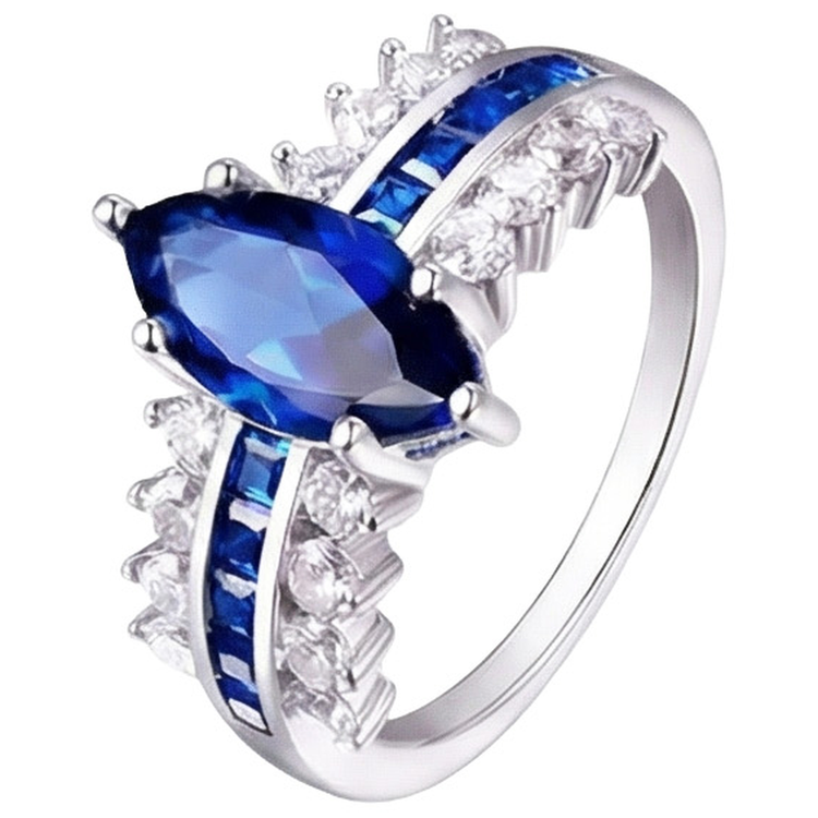 Bague Diamant Naturels Extraits des Mines ( et non cultivés en laboratoire ) Pierre Précieuse Marquise et Princesse Saphir Bleu 6.50 Carats