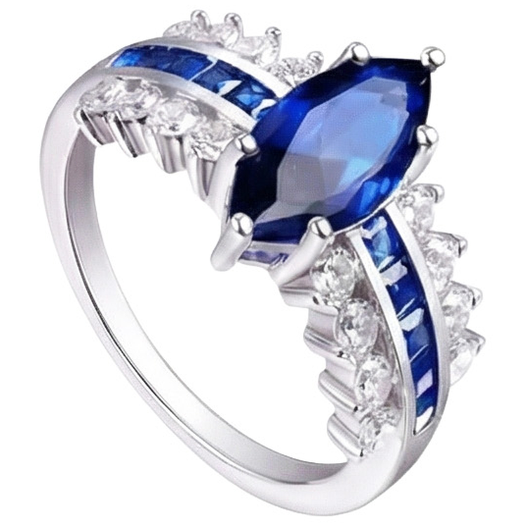 Bague Diamant Naturels Extraits des Mines ( et non cultivés en laboratoire ) Pierre Précieuse Marquise et Princesse Saphir Bleu 6.50 Carats