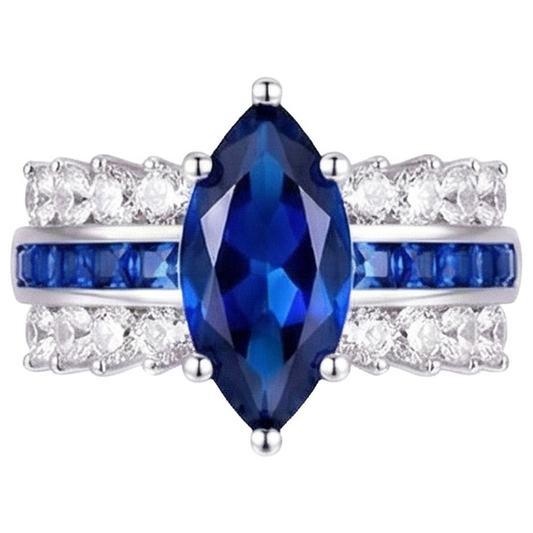 Bague Diamant Naturels Extraits des Mines ( et non cultivés en laboratoire ) Pierre Précieuse Marquise et Princesse Saphir Bleu 6.50 Carats
