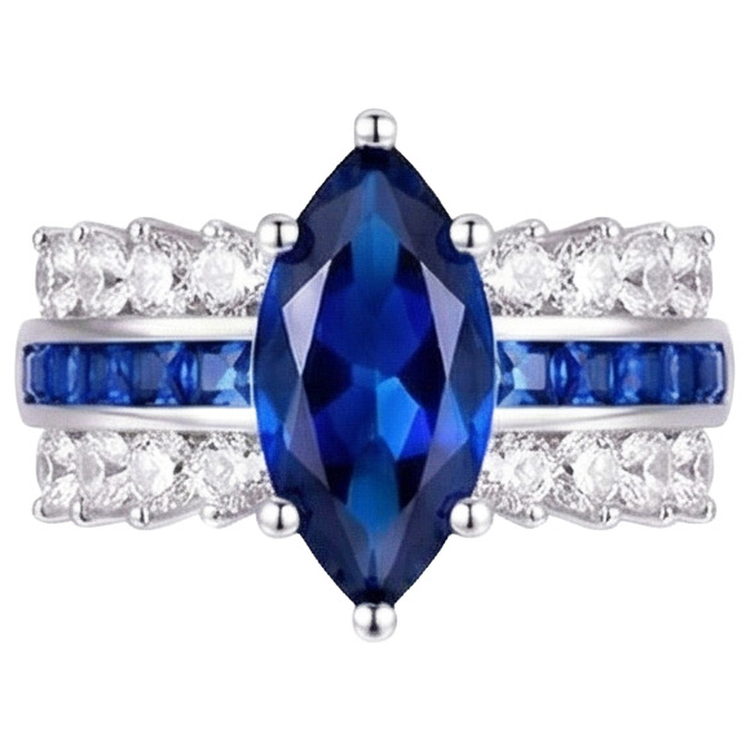 Bague Diamant Naturels Extraits des Mines ( et non cultivés en laboratoire ) Pierre Précieuse Marquise et Princesse Saphir Bleu 6.50 Carats