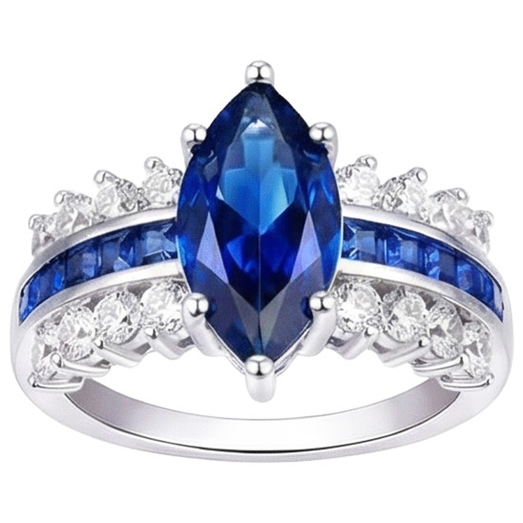 Bague Diamant Naturels Extraits des Mines ( et non cultivés en laboratoire ) Pierre Précieuse Marquise et Princesse Saphir Bleu 6.50 Carats