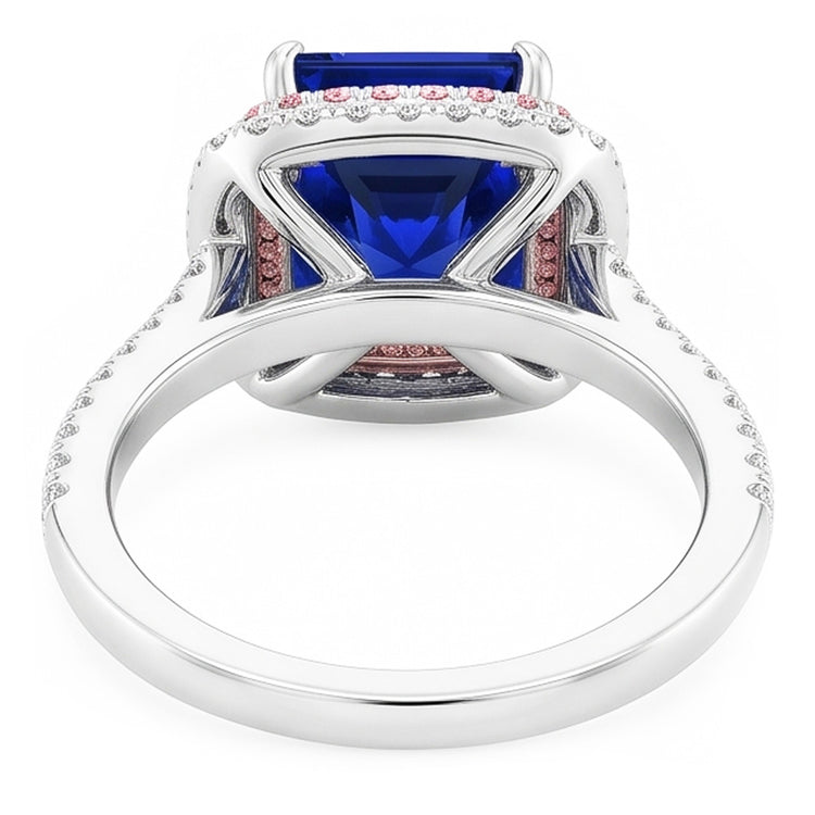 Bague Diamant Naturels Extraits des Mines ( et non cultivés en laboratoire ) Pierre Précieuse Saphir Bleu & Rose Double Halo Or 6.50 Carats