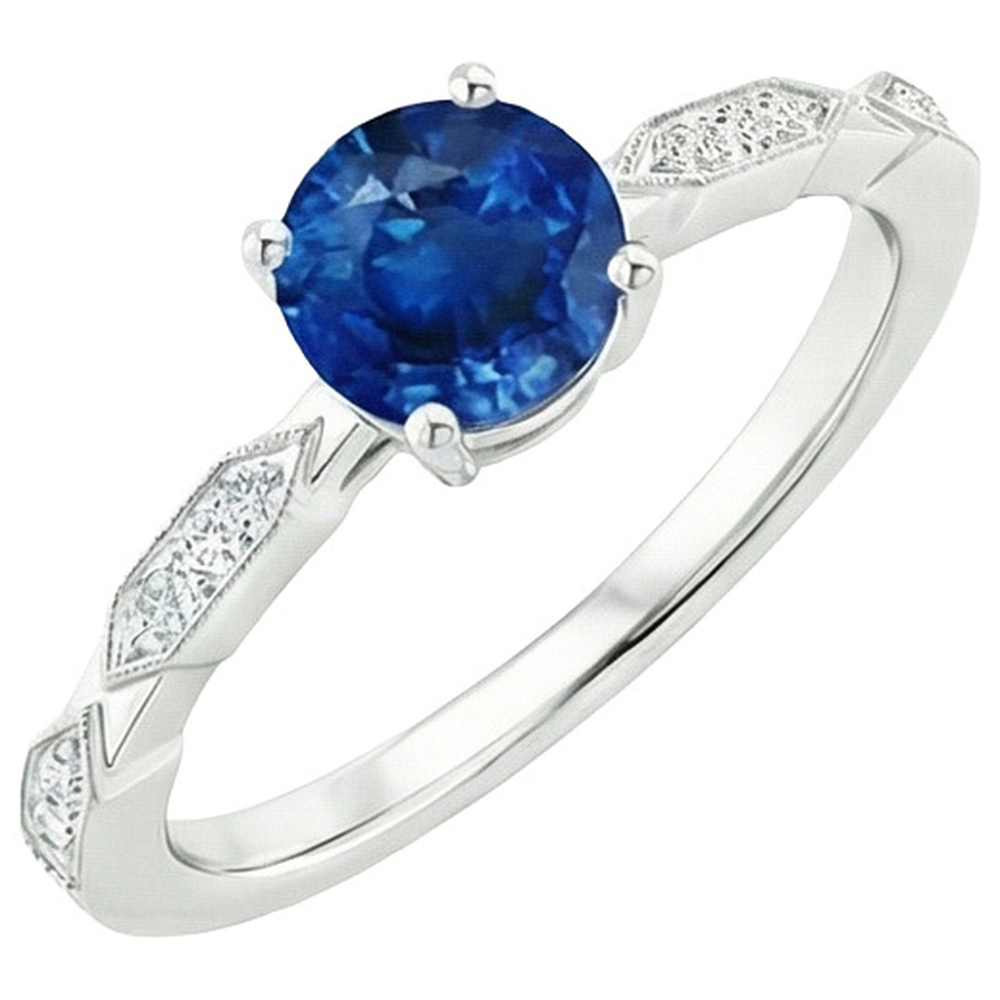 Bague Diamant Naturels Extraits des Mines ( et non cultivés en laboratoire ) Pierres Précieuses Style Vintage Rond Saphir Bleu 2.25 Carats