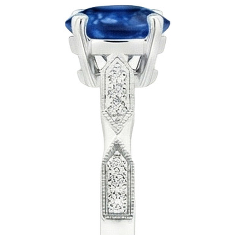 Bague Diamant Naturels Extraits des Mines ( et non cultivés en laboratoire ) Pierres Précieuses Style Vintage Rond Saphir Bleu 2.25 Carats
