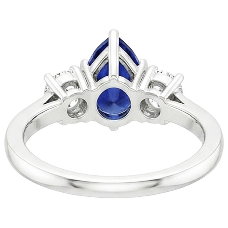 Bague Diamant Naturels Extraits des Mines ( et non cultivés en laboratoire ) Rond 3 Pierres Taille Poire Saphir Ceylan 3 Carats