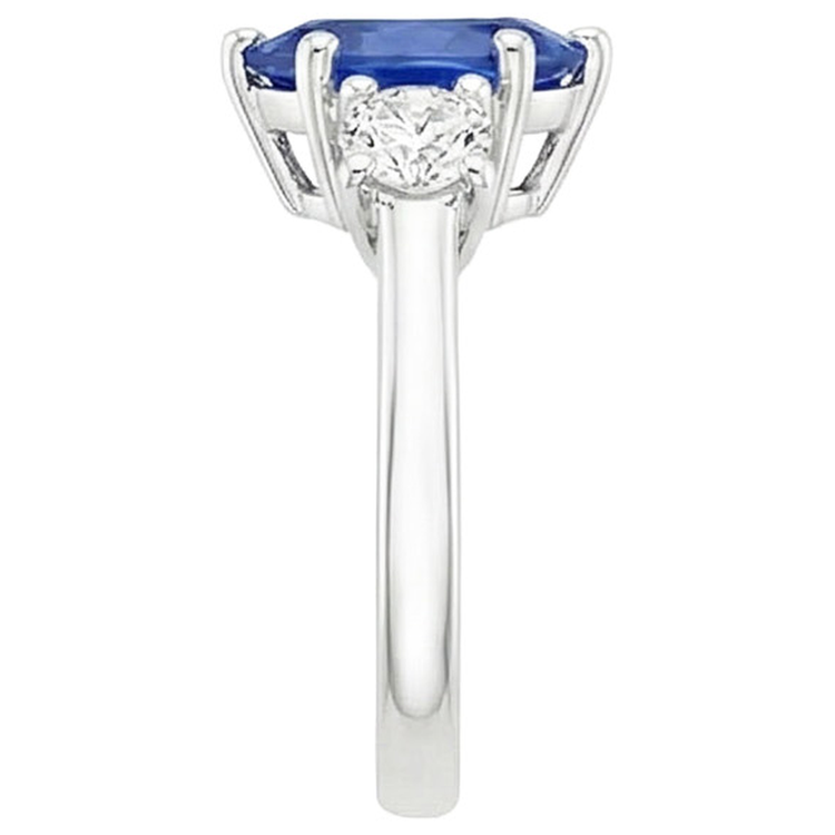 Bague Diamant Naturels Extraits des Mines ( et non cultivés en laboratoire ) Rond 3 Pierres Taille Poire Saphir Ceylan 3 Carats