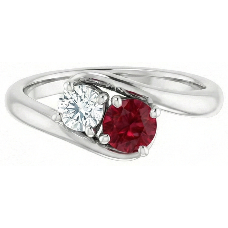 Bague Diamant Naturels Extraits des Mines ( et non cultivés en laboratoire ) Rond Sertissage Rubis Bypass 1.50 Carats Or Blanc 14K