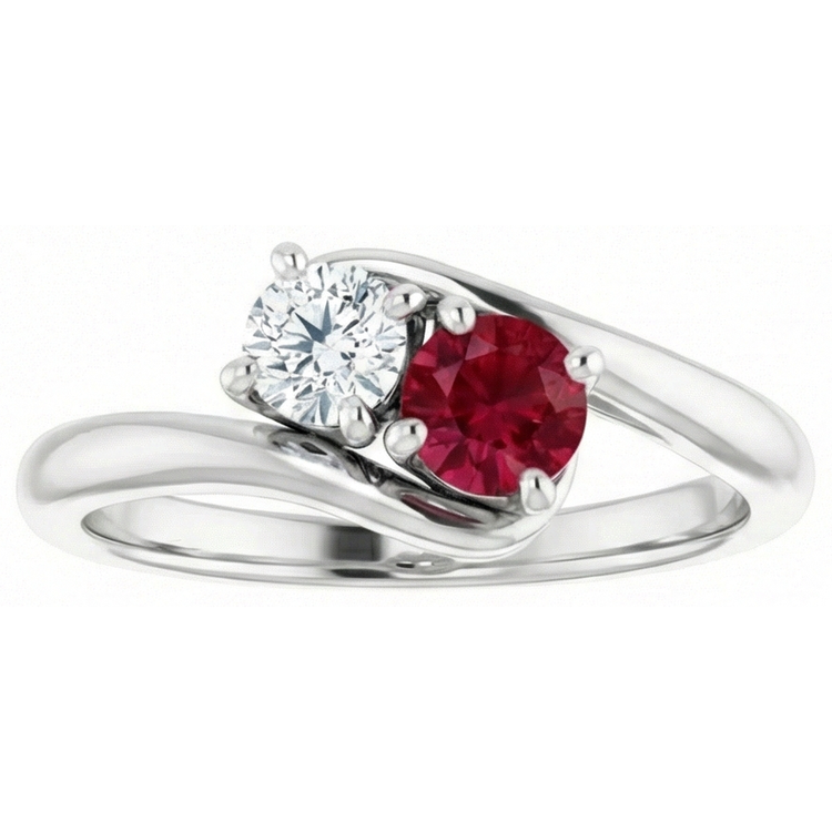 Bague Diamant Naturels Extraits des Mines ( et non cultivés en laboratoire ) Rond Sertissage Rubis Bypass 1.50 Carats Or Blanc 14K