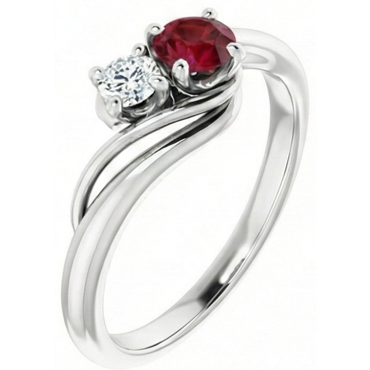 Bague Diamant Naturels Extraits des Mines ( et non cultivés en laboratoire ) Rond Sertissage Rubis Bypass 1.50 Carats Or Blanc 14K