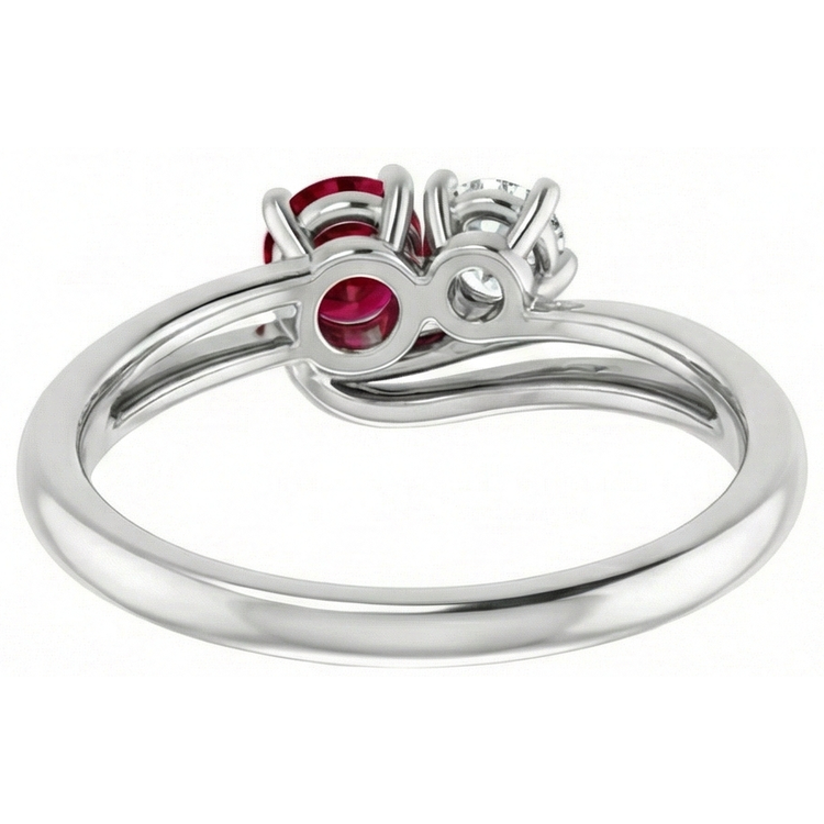 Bague Diamant Naturels Extraits des Mines ( et non cultivés en laboratoire ) Rond Sertissage Rubis Bypass 1.50 Carats Or Blanc 14K