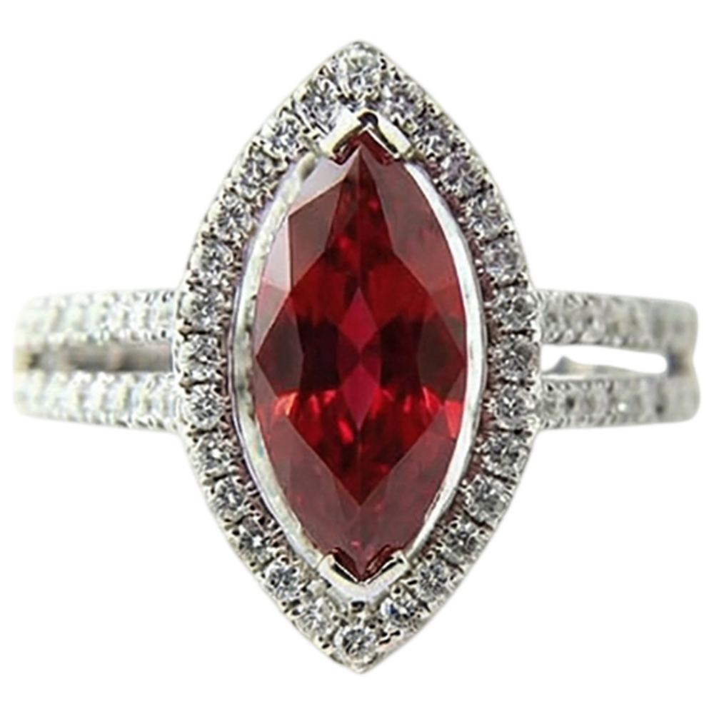 Bague Diamant Naturels Extraits des Mines ( et non cultivés en laboratoire ) Rouge & Rubis Forme Marquise 4.50 Carats Bijoux Or Blanc