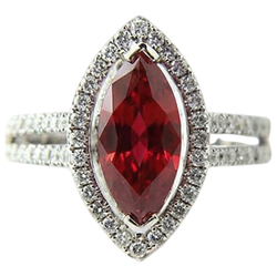 Bague Diamant Naturels Extraits des Mines ( et non cultivés en laboratoire ) Rouge & Rubis Forme Marquise 4.50 Carats Bijoux Or Blanc