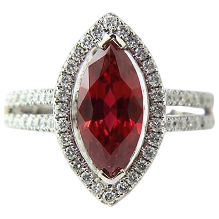 Bague Diamant Naturels Extraits des Mines ( et non cultivés en laboratoire ) Rouge & Rubis Forme Marquise 4.50 Carats Bijoux Or Blanc