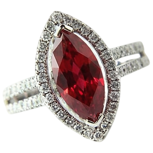 Bague Diamant Naturels Extraits des Mines ( et non cultivés en laboratoire ) Rouge & Rubis Forme Marquise 4.50 Carats Bijoux Or Blanc