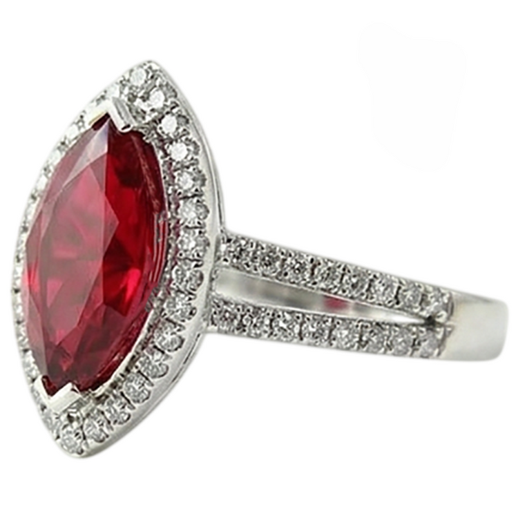 Bague Diamant Naturels Extraits des Mines ( et non cultivés en laboratoire ) Rouge & Rubis Forme Marquise 4.50 Carats Bijoux Or Blanc
