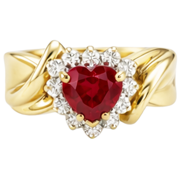 Bague Diamant Naturels Extraits des Mines ( et non cultivés en laboratoire ) Rubis Rouge En Forme De Coeur 2.15 Carats Or Jaune 14K