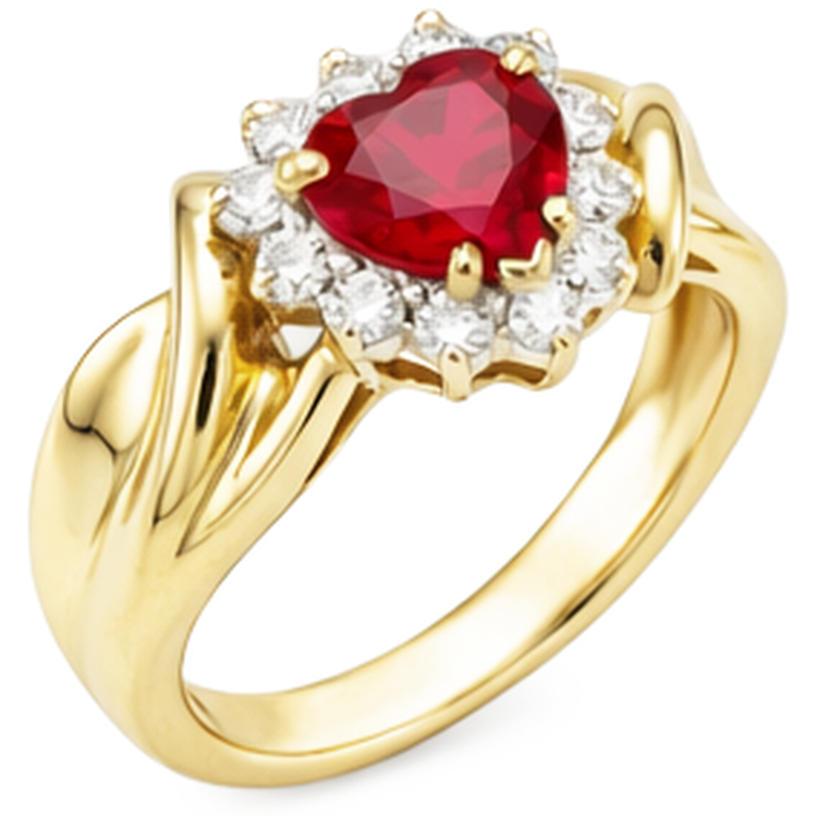 Bague Diamant Naturels Extraits des Mines ( et non cultivés en laboratoire ) Rubis Rouge En Forme De Coeur 2.15 Carats Or Jaune 14K