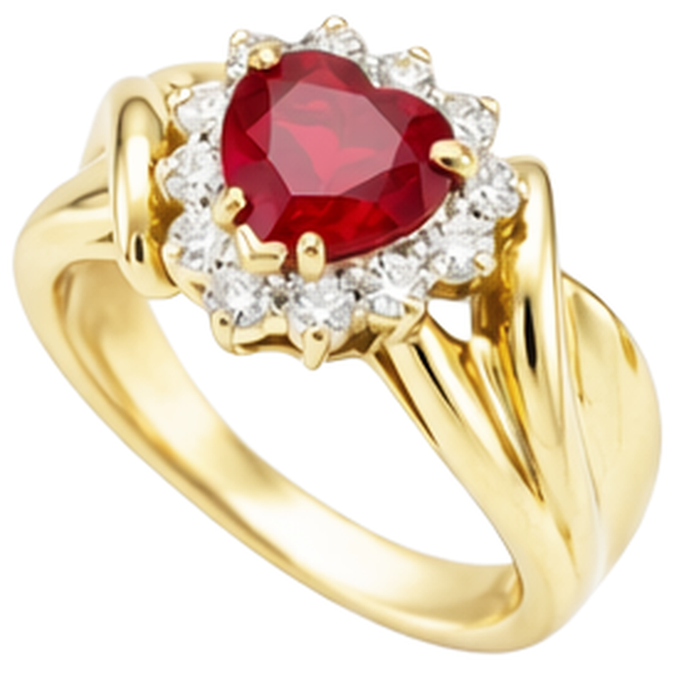Bague Diamant Naturels Extraits des Mines ( et non cultivés en laboratoire ) Rubis Rouge En Forme De Coeur 2.15 Carats Or Jaune 14K