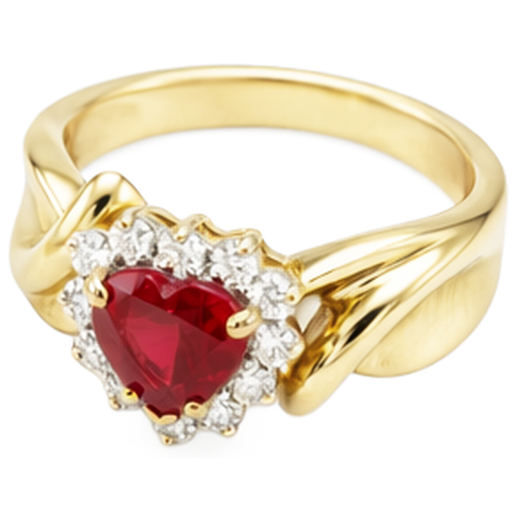 Bague Diamant Naturels Extraits des Mines ( et non cultivés en laboratoire ) Rubis Rouge En Forme De Coeur 2.15 Carats Or Jaune 14K