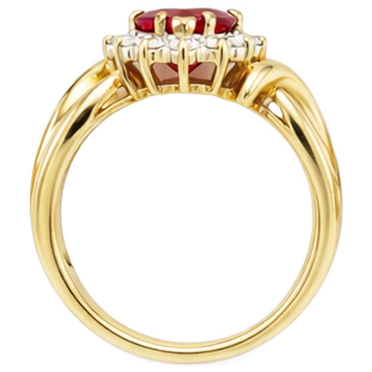 Bague Diamant Naturels Extraits des Mines ( et non cultivés en laboratoire ) Rubis Rouge En Forme De Coeur 2.15 Carats Or Jaune 14K