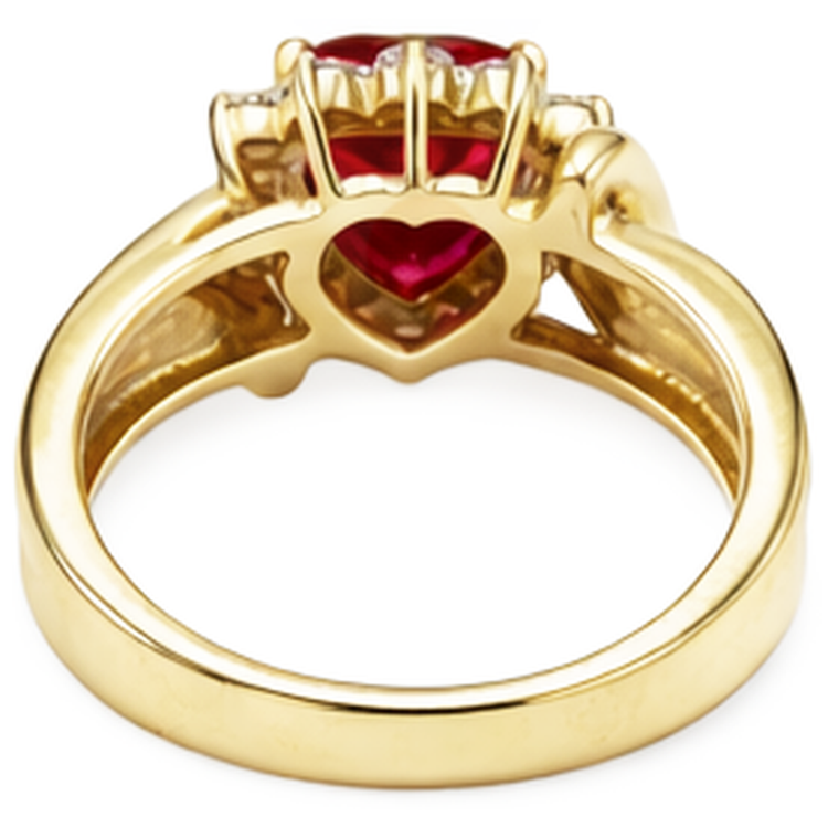 Bague Diamant Naturels Extraits des Mines ( et non cultivés en laboratoire ) Rubis Rouge En Forme De Coeur 2.15 Carats Or Jaune 14K