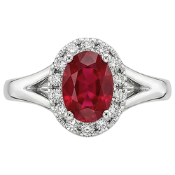 Bague Diamant Naturels Extraits des Mines ( et non cultivés en laboratoire ) Rubis Rouge Forme Ovale 1.20 Carats Or Blanc 14K
