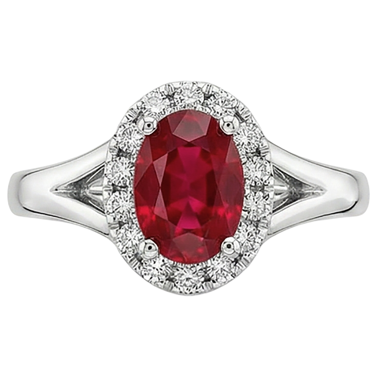 Bague Diamant Naturels Extraits des Mines ( et non cultivés en laboratoire ) Rubis Rouge Forme Ovale 1.20 Carats Or Blanc 14K