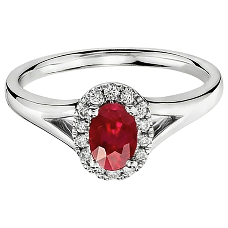 Bague Diamant Naturels Extraits des Mines ( et non cultivés en laboratoire ) Rubis Rouge Forme Ovale 1.20 Carats Or Blanc 14K