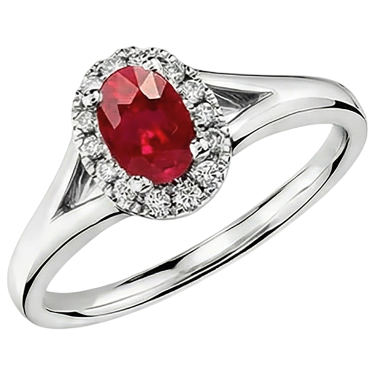 Bague Diamant Naturels Extraits des Mines ( et non cultivés en laboratoire ) Rubis Rouge Forme Ovale 1.20 Carats Or Blanc 14K