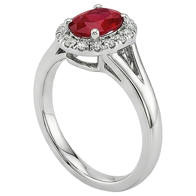 Bague Diamant Naturels Extraits des Mines ( et non cultivés en laboratoire ) Rubis Rouge Forme Ovale 1.20 Carats Or Blanc 14K