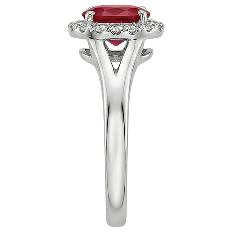 Bague Diamant Naturels Extraits des Mines ( et non cultivés en laboratoire ) Rubis Rouge Forme Ovale 1.20 Carats Or Blanc 14K