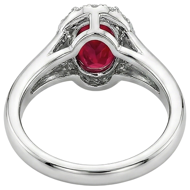 Bague Diamant Naturels Extraits des Mines ( et non cultivés en laboratoire ) Rubis Rouge Forme Ovale 1.20 Carats Or Blanc 14K