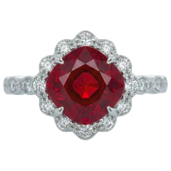 Bague Diamant Naturels Extraits des Mines ( et non cultivés en laboratoire ) Rubis Rouge Taille Coussin Or Blanc 14K 2.45 Carats
