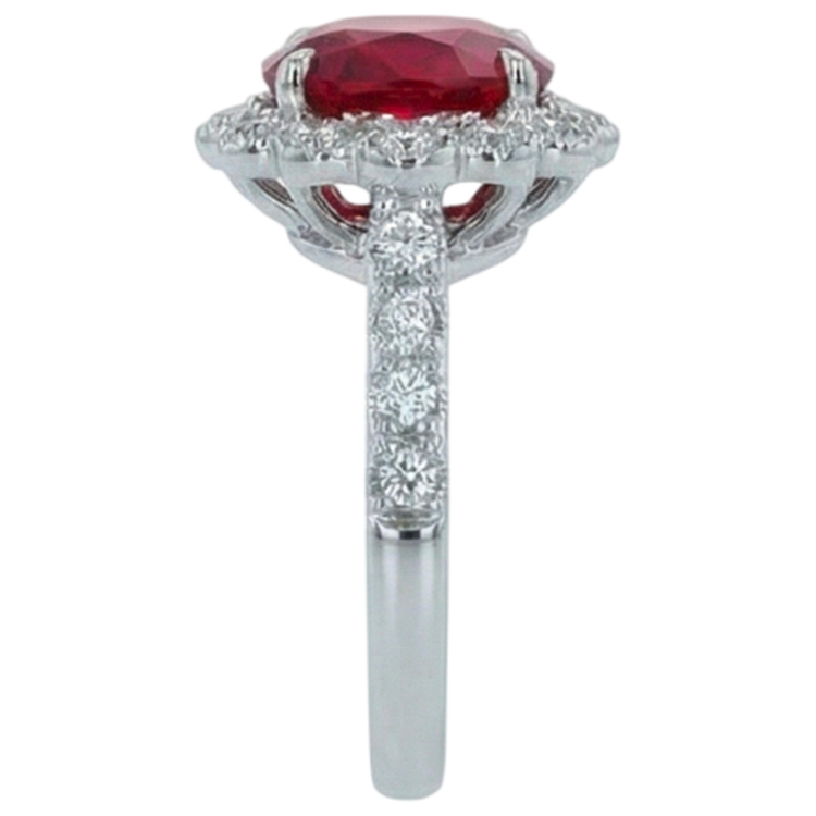 Bague Diamant Naturels Extraits des Mines ( et non cultivés en laboratoire ) Rubis Rouge Taille Coussin Or Blanc 14K 2.45 Carats