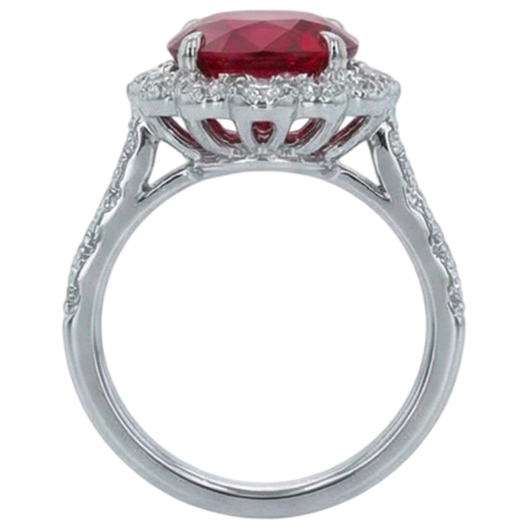 Bague Diamant Naturels Extraits des Mines ( et non cultivés en laboratoire ) Rubis Rouge Taille Coussin Or Blanc 14K 2.45 Carats