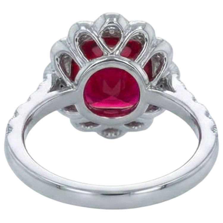 Bague Diamant Naturels Extraits des Mines ( et non cultivés en laboratoire ) Rubis Rouge Taille Coussin Or Blanc 14K 2.45 Carats