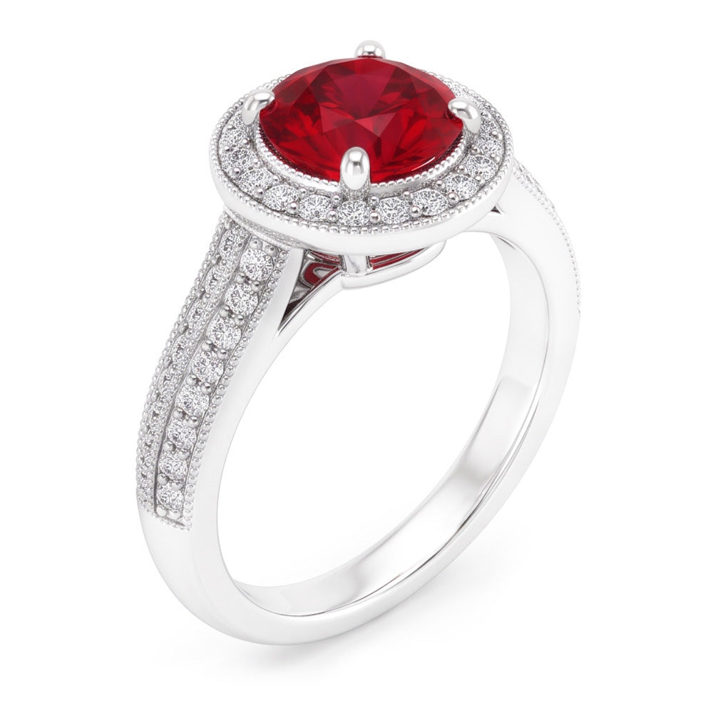 Bague Diamant Naturels Extraits des Mines ( et non cultivés en laboratoire ) Saphir Rouge Taille Ronde Bijoux Or Blanc 1.5 Carats