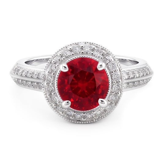 Bague Diamant Naturels Extraits des Mines ( et non cultivés en laboratoire ) Saphir Rouge Taille Ronde Bijoux Or Blanc 1.5 Carats